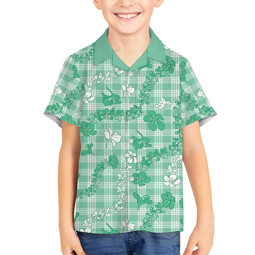 Omaomao Aloha Hawaii Family Matching Off Shoulder Maxi Dress and Hawaiian Shirt Plumeria Lei With Palaka Motif - Polynesian Pride