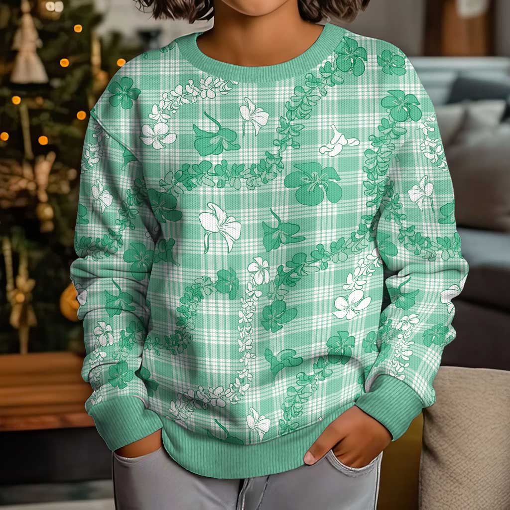 Omaomao Aloha Hawaii Kid Ugly Christmas Sweater Plumeria Lei With Palaka Motif - Polynesian Pride