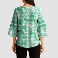 Omaomao Aloha Hawaii Kimono Sleeve Blouse Plumeria Lei With Palaka Motif - Polynesian Pride