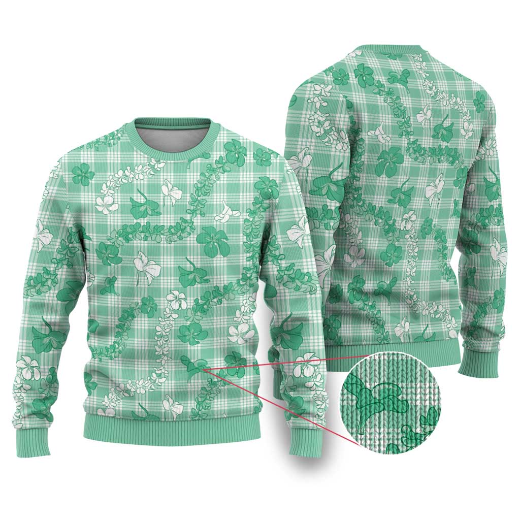 Omaomao Aloha Hawaii Ugly Christmas Sweater Plumeria Lei With Palaka Motif - Polynesian Pride