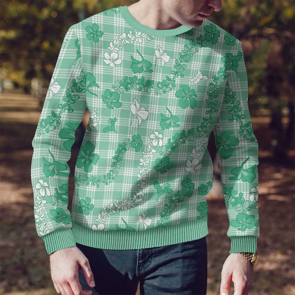 Omaomao Aloha Hawaii Ugly Christmas Sweater Plumeria Lei With Palaka Motif - Polynesian Pride