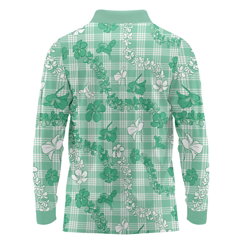 Omaomao Aloha Hawaii Long Sleeve Polo Shirt Plumeria Lei With Palaka Motif - Polynesian Pride