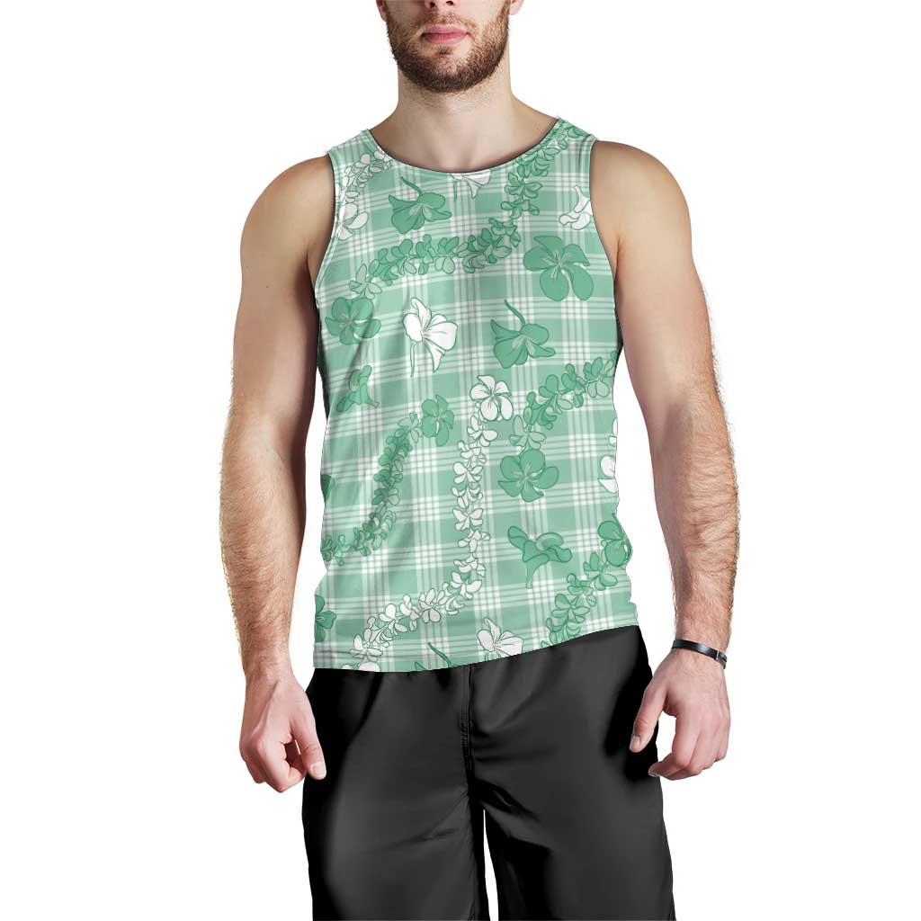 Omaomao Aloha Hawaii Men Tank Top Plumeria Lei With Palaka Motif - Polynesian Pride
