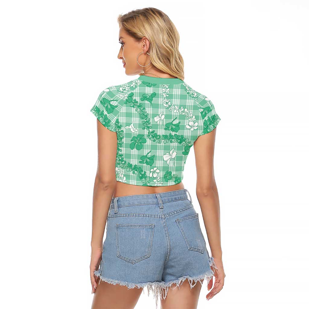 Omaomao Aloha Hawaii Raglan Cropped T Shirt Plumeria Lei With Palaka Motif - Polynesian Pride