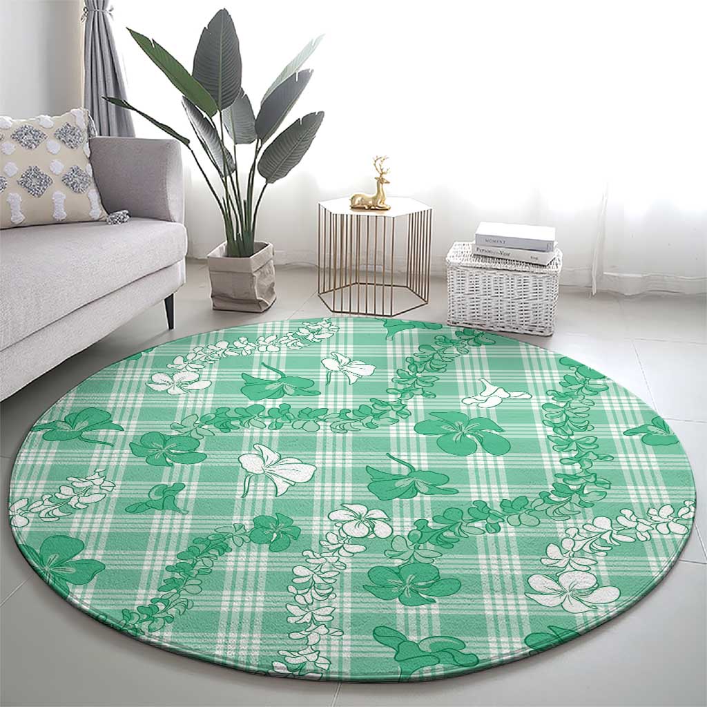 Omaomao Aloha Hawaii Round Carpet Plumeria Lei With Palaka Motif - Polynesian Pride