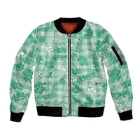 Omaomao Aloha Hawaii Sleeve Zip Bomber Jacket Plumeria Lei With Palaka Motif LT14 Unisex Green - Polynesian Pride