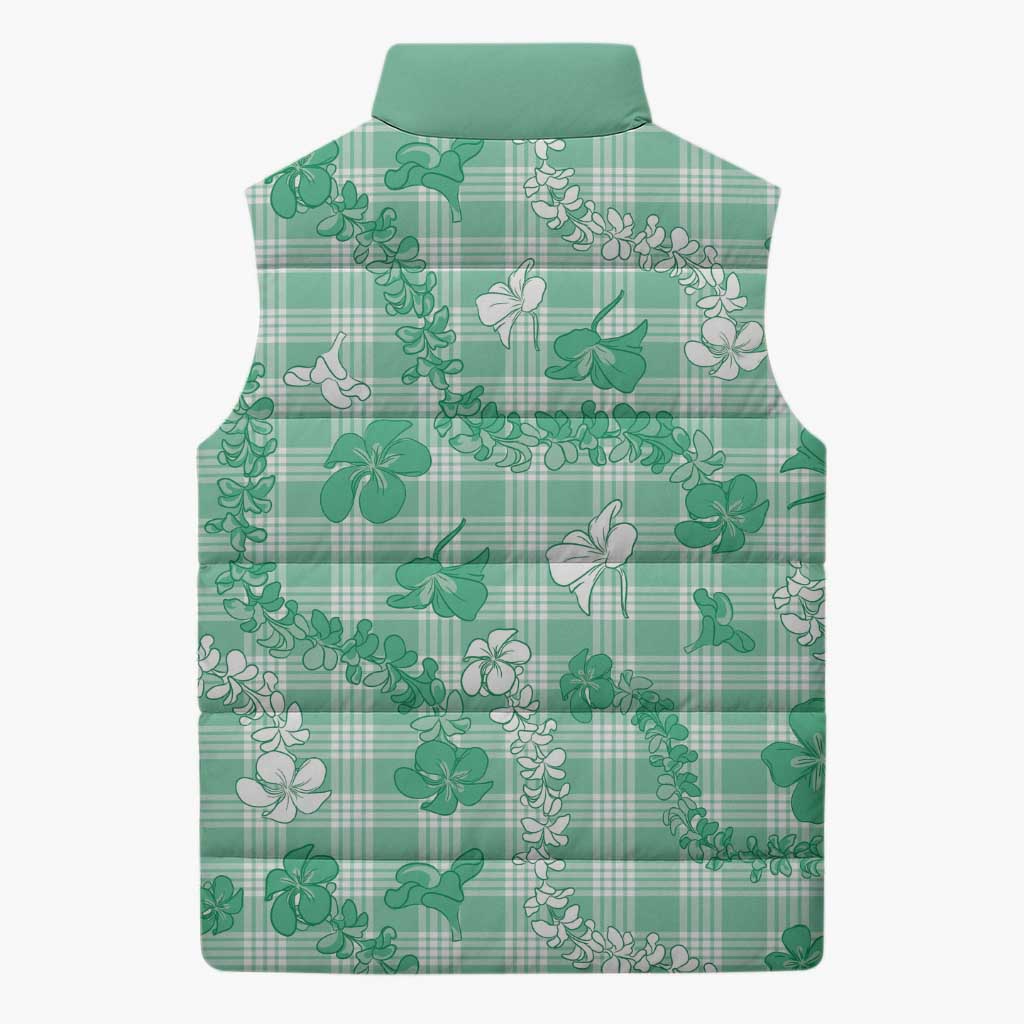 Omaomao Aloha Hawaii Sleeveless Puffer Jacket Plumeria Lei With Palaka Motif - Polynesian Pride