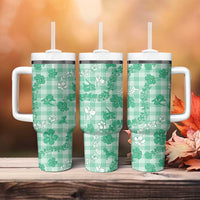 Omaomao Aloha Hawaii Tumbler With Handle Plumeria Lei With Palaka Motif - Polynesian Pride