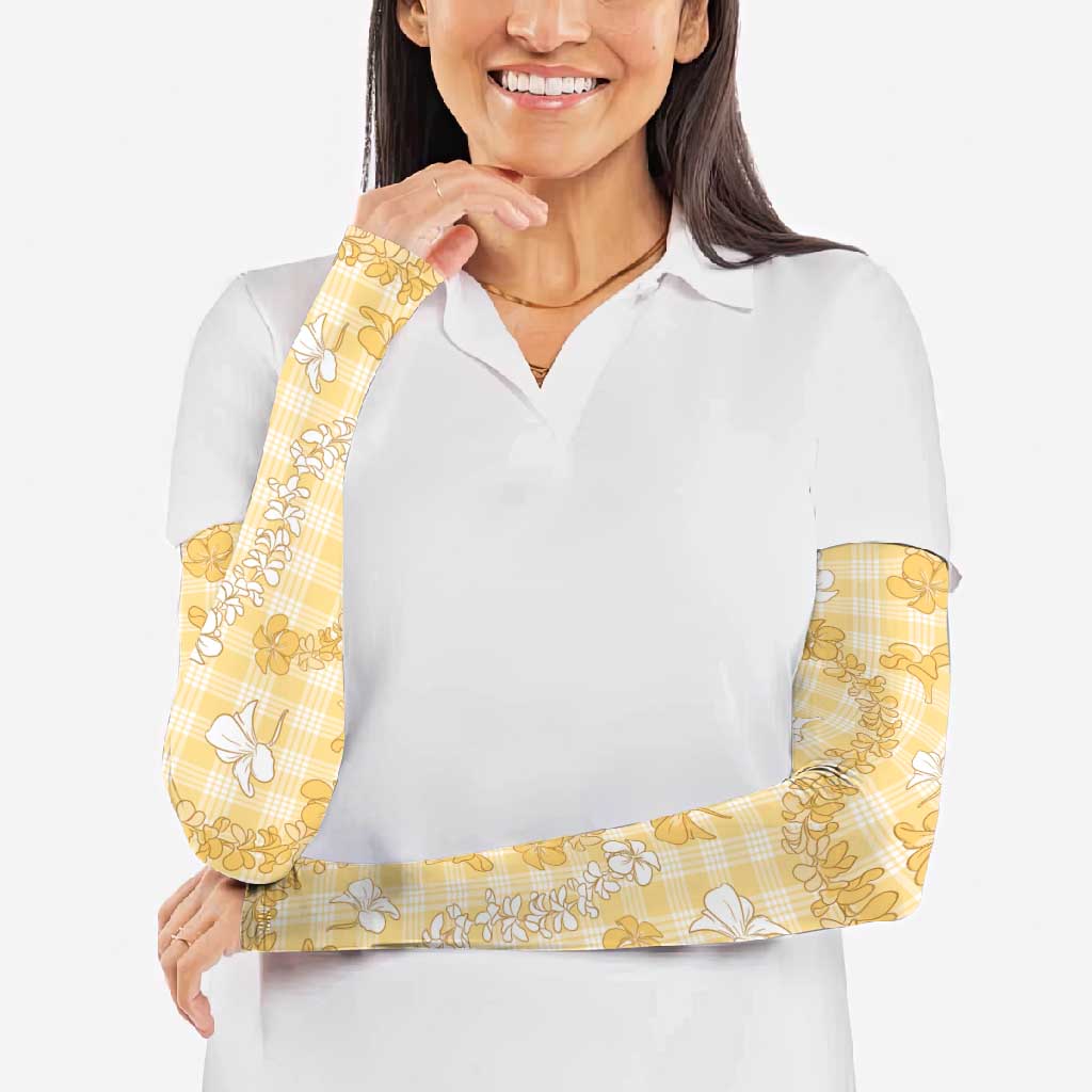 Melemele Aloha Hawaii Arm Sleeves Plumeria Lei With Palaka Motif - Polynesian Pride