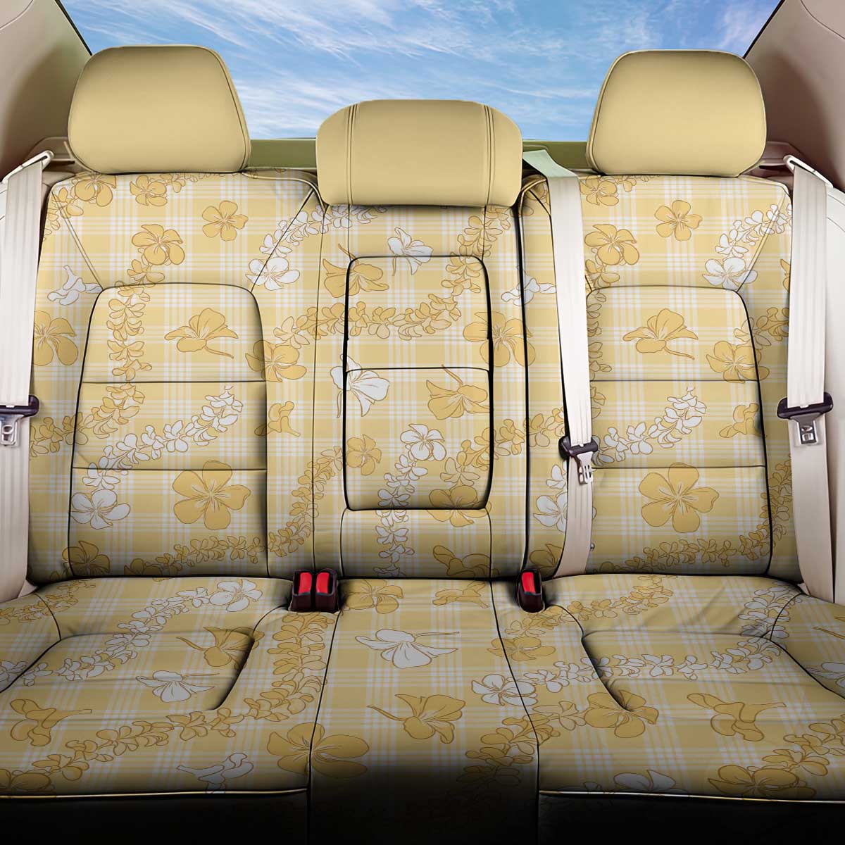 Melemele Aloha Hawaii Back Car Seat Cover Plumeria Lei With Palaka Motif LT14 One Size Yellow - Polynesian Pride