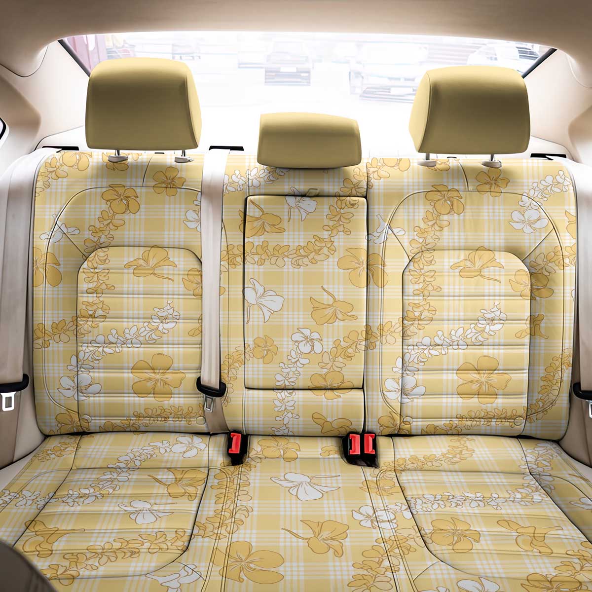 Melemele Aloha Hawaii Back Car Seat Cover Plumeria Lei With Palaka Motif LT14 - Polynesian Pride