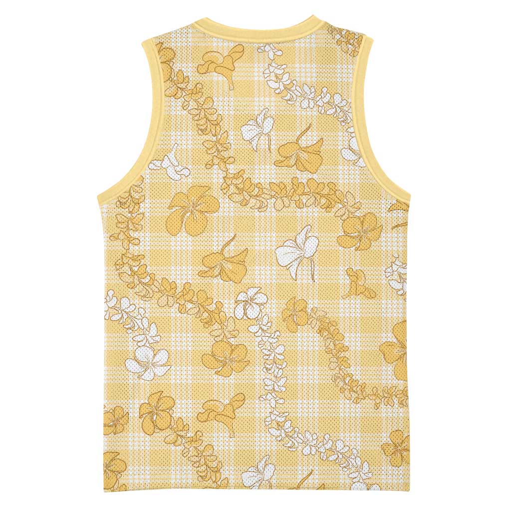 Melemele Aloha Hawaii Basketball Jersey Plumeria Lei With Palaka Motif - Polynesian Pride