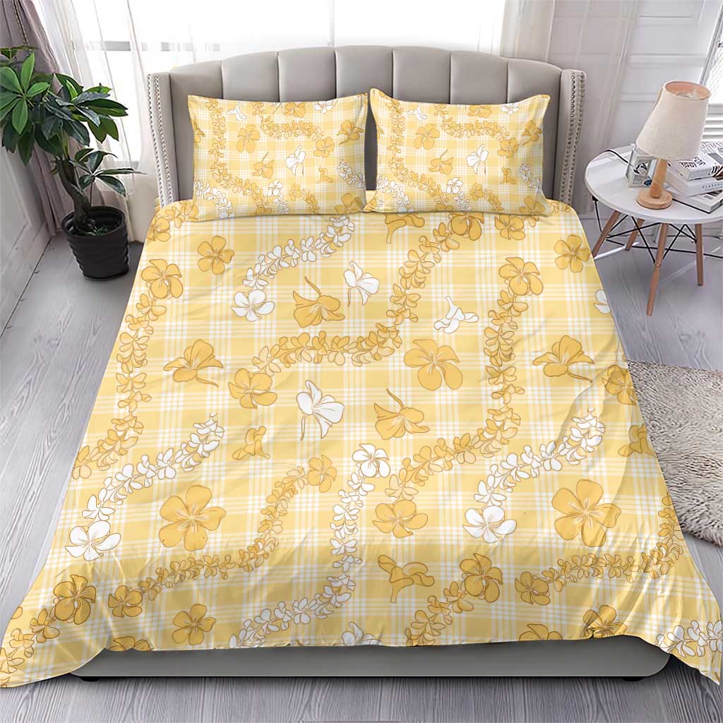 Melemele Aloha Hawaii Bedding Set Plumeria Lei With Palaka Motif - Polynesian Pride