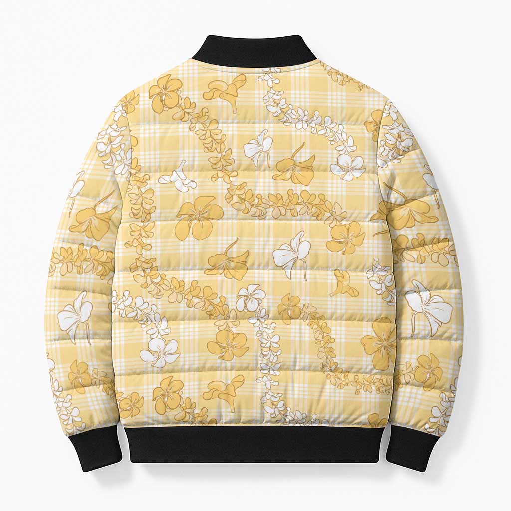 Melemele Aloha Hawaii Bomber Puffer Jacket Plumeria Lei With Palaka Motif - Polynesian Pride