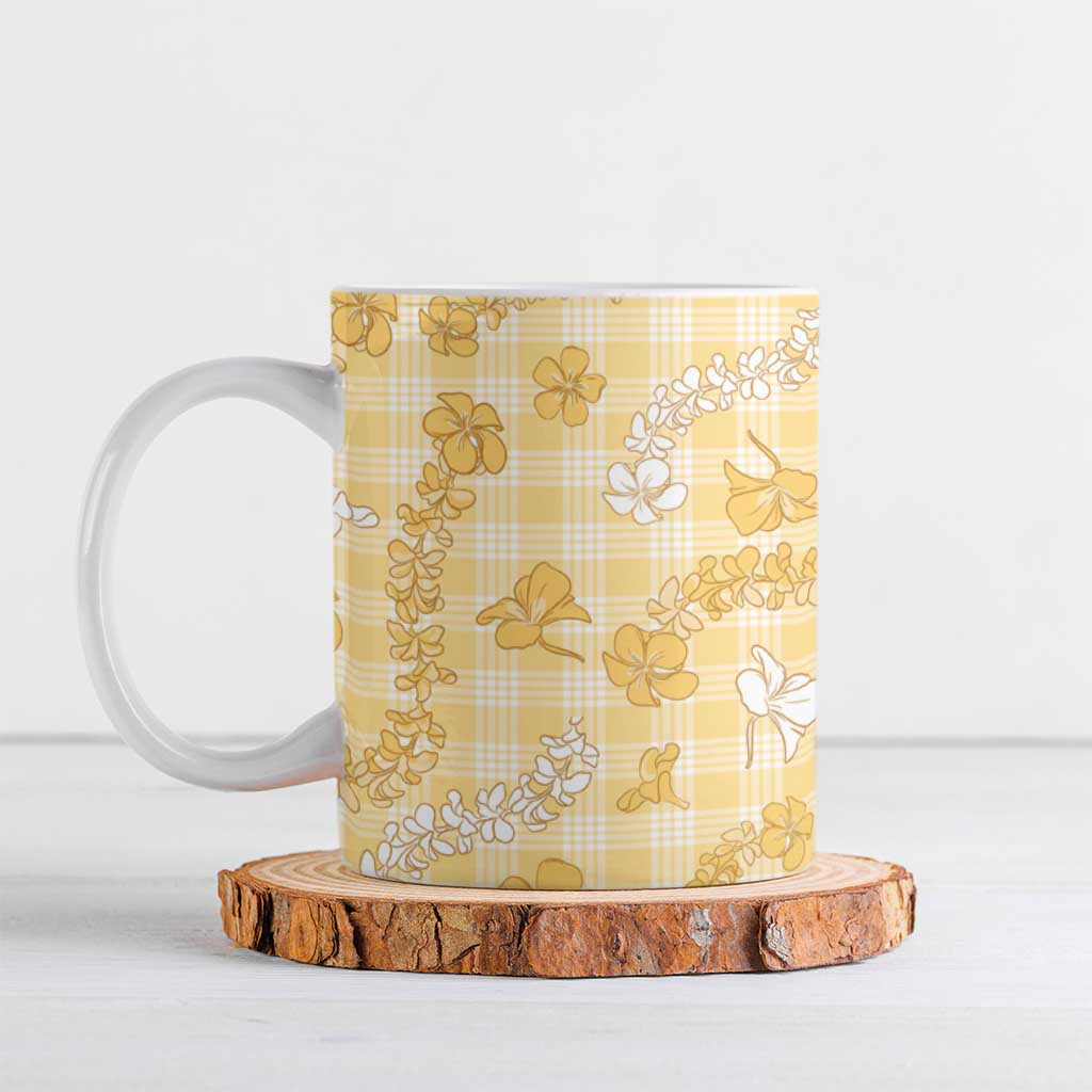 Melemele Aloha Hawaii Ceramic Mug Plumeria Lei With Palaka Motif - Polynesian Pride