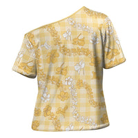 Melemele Aloha Hawaii Cross Shoulder Shirt Plumeria Lei With Palaka Motif - Polynesian Pride