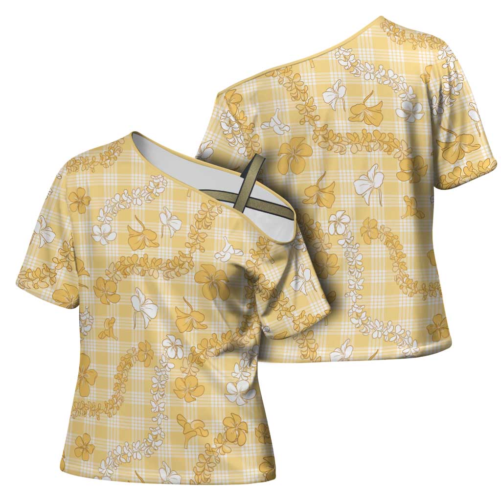 Melemele Aloha Hawaii Cross Shoulder Shirt Plumeria Lei With Palaka Motif - Polynesian Pride