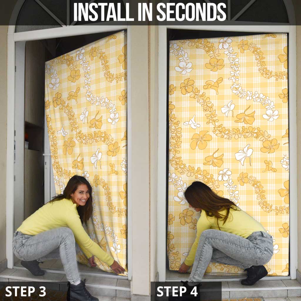 Melemele Aloha Hawaii Door Cover Plumeria Lei With Palaka Motif - Polynesian Pride