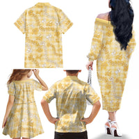 Melemele Aloha Hawaii Family Matching Off The Shoulder Long Sleeve Dress and Hawaiian Shirt Plumeria Lei With Palaka Motif - Polynesian Pride