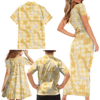 Melemele Aloha Hawaii Family Matching Short Sleeve Bodycon Dress and Hawaiian Shirt Plumeria Lei With Palaka Motif - Polynesian Pride