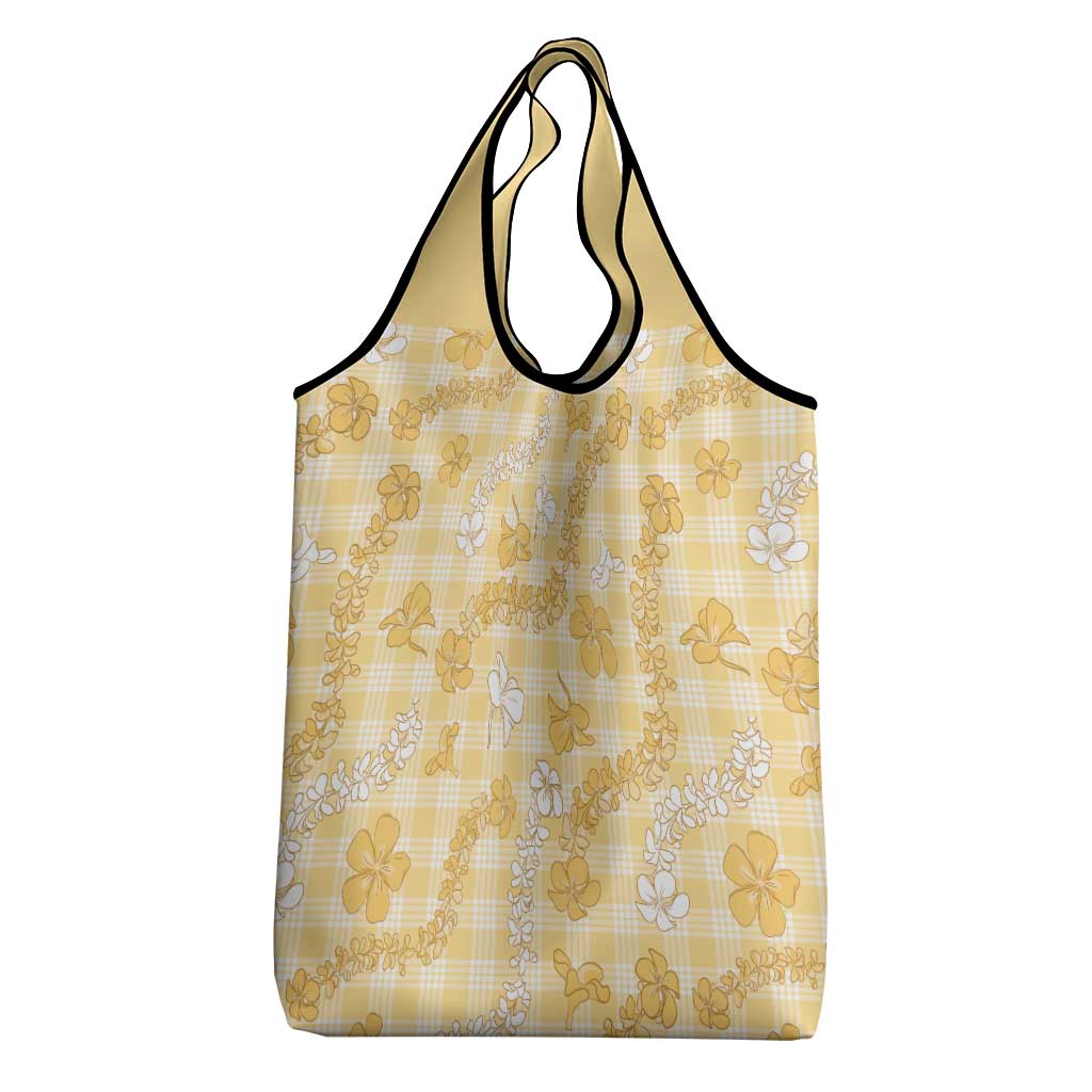 Melemele Aloha Hawaii Grocery Bag Plumeria Lei With Palaka Motif - Polynesian Pride