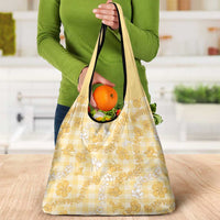 Melemele Aloha Hawaii Grocery Bag Plumeria Lei With Palaka Motif - Polynesian Pride