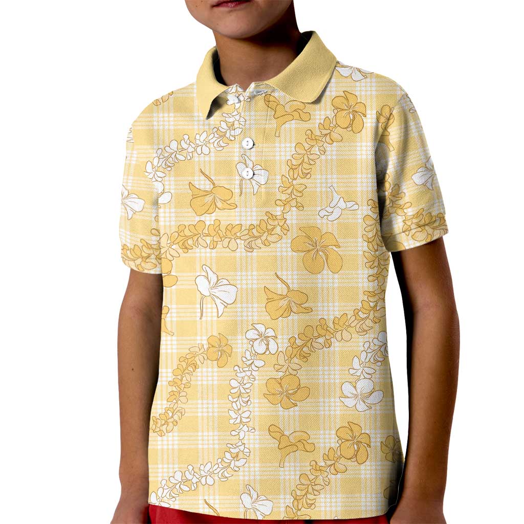 Melemele Aloha Hawaii Kid Polo Shirt Plumeria Lei With Palaka Motif - Polynesian Pride