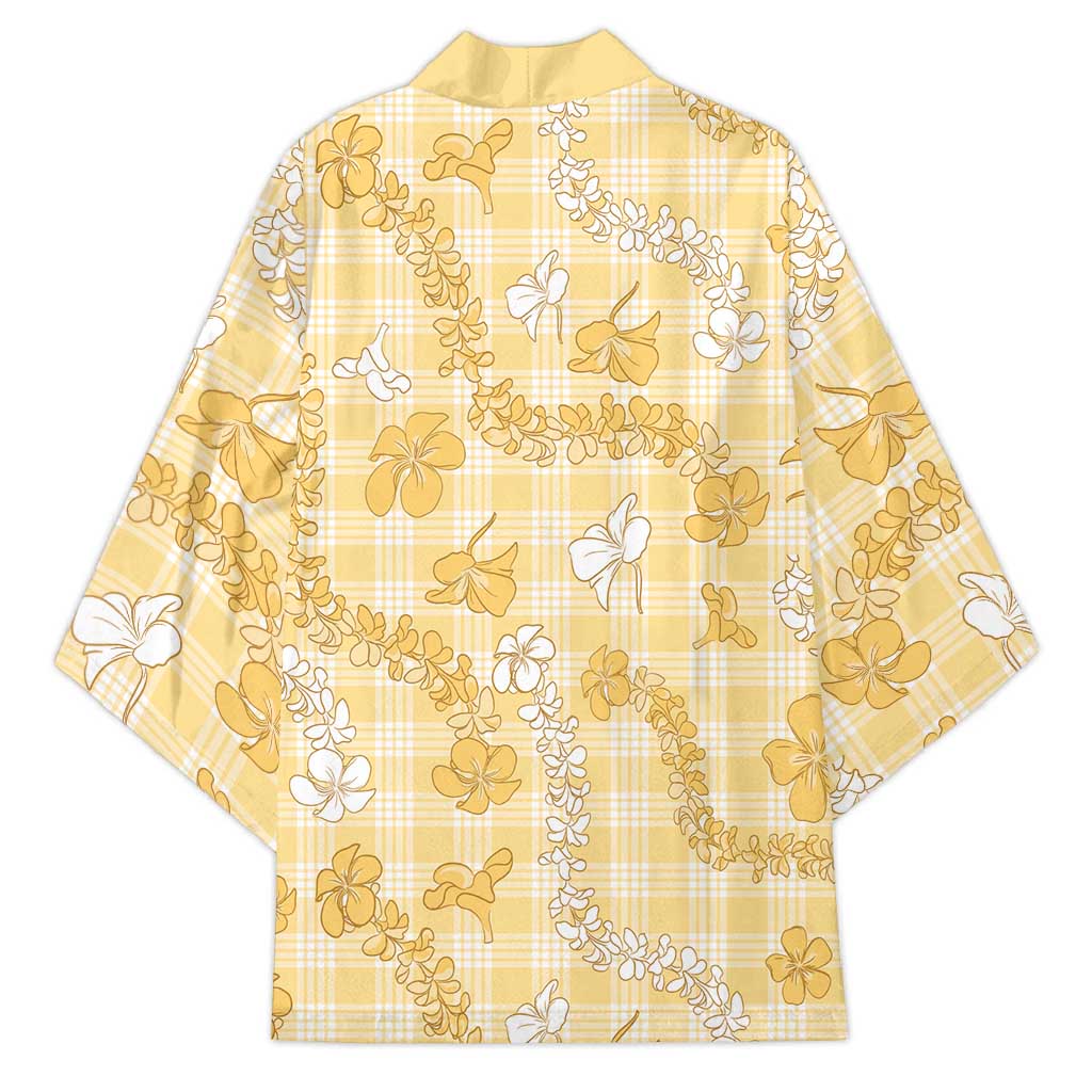 Melemele Aloha Hawaii Kimono Plumeria Lei With Palaka Motif - Polynesian Pride
