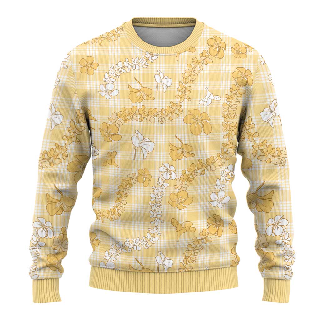 Melemele Aloha Hawaii Ugly Christmas Sweater Plumeria Lei With Palaka Motif - Polynesian Pride