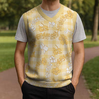 Melemele Aloha Hawaii Christmas Knitted V-Neck Vest Plumeria Lei With Palaka Motif - Polynesian Pride