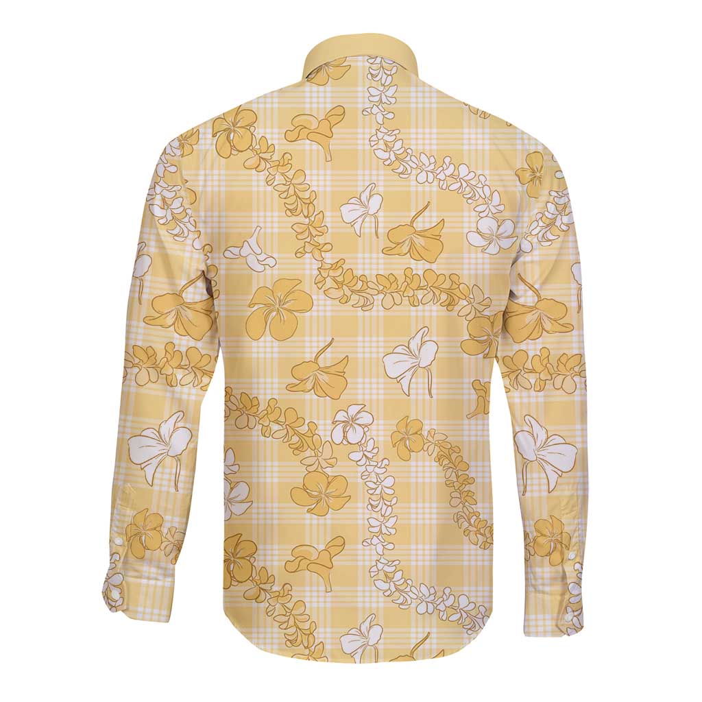 Melemele Aloha Hawaii Long Sleeve Button Shirt Plumeria Lei With Palaka Motif - Polynesian Pride