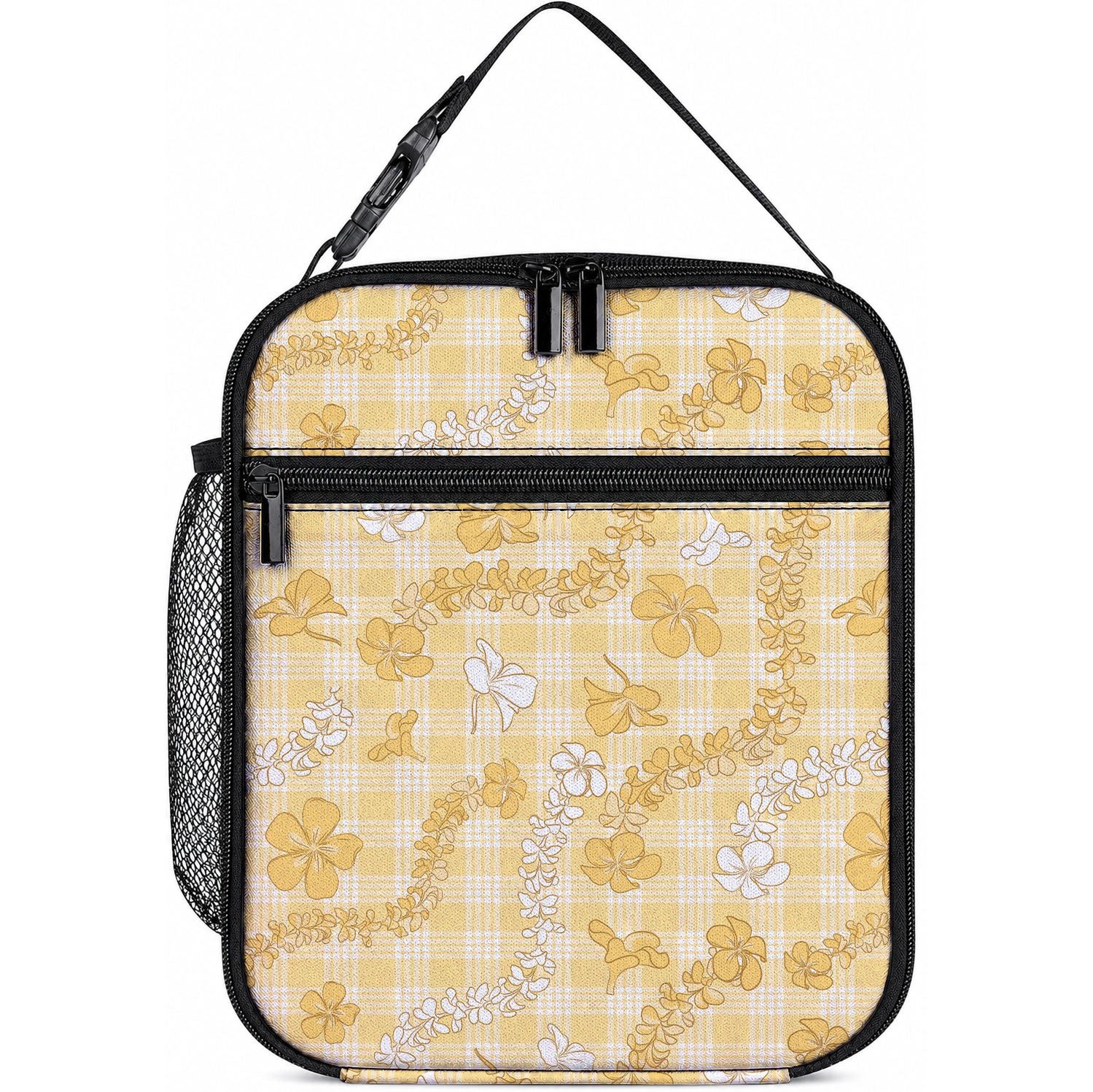 Melemele Aloha Hawaii Lunch Bag Plumeria Lei With Palaka Motif
