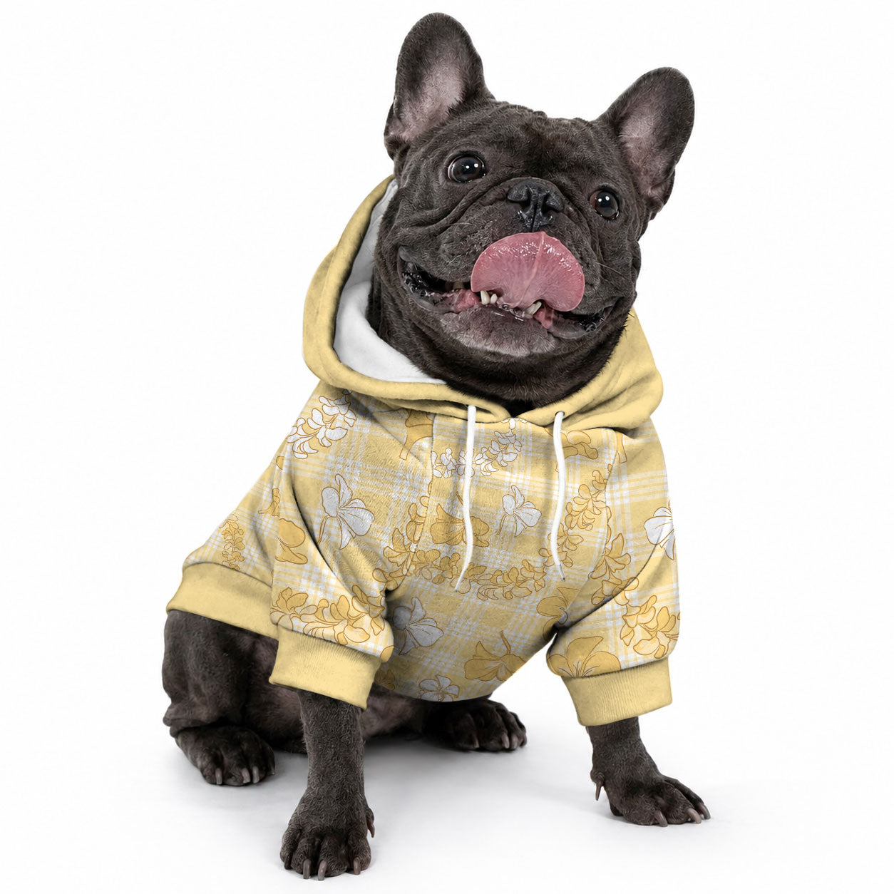Melemele Aloha Hawaii Pet Hoodie Plumeria Lei With Palaka Motif