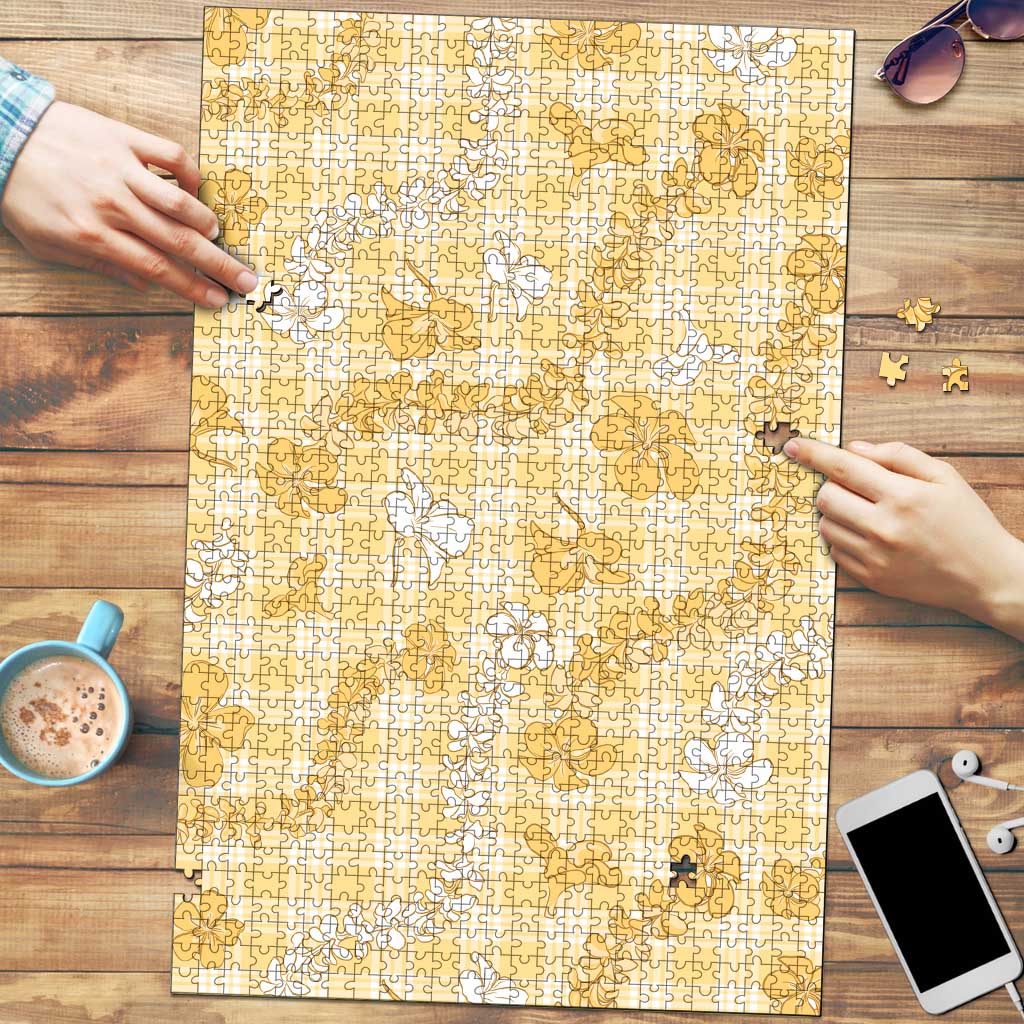 Melemele Aloha Hawaii Puzzle Plumeria Lei With Palaka Motif - Polynesian Pride