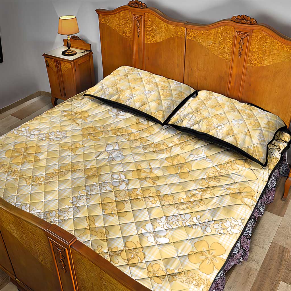 Melemele Aloha Hawaii Quilt Bed Set Plumeria Lei With Palaka Motif - Polynesian Pride