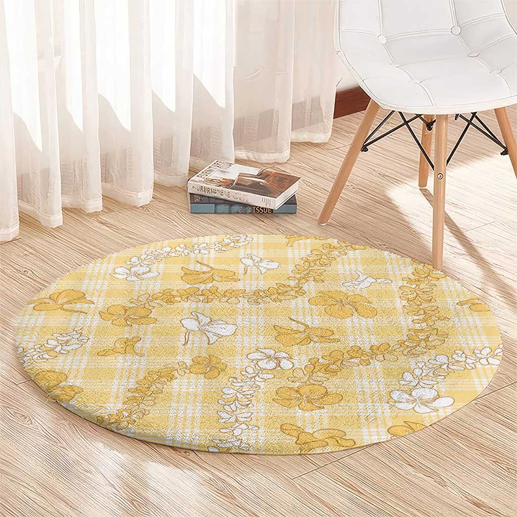 Melemele Aloha Hawaii Round Carpet Plumeria Lei With Palaka Motif - Polynesian Pride