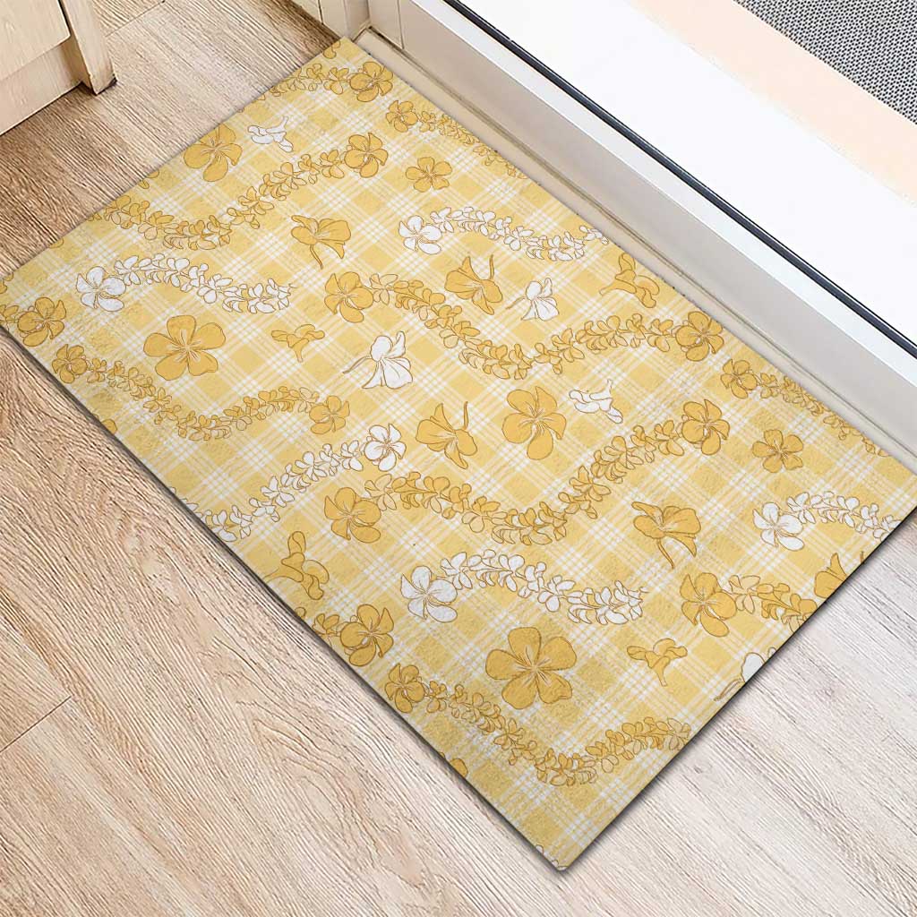 Melemele Aloha Hawaii Rubber Doormat Plumeria Lei With Palaka Motif - Polynesian Pride
