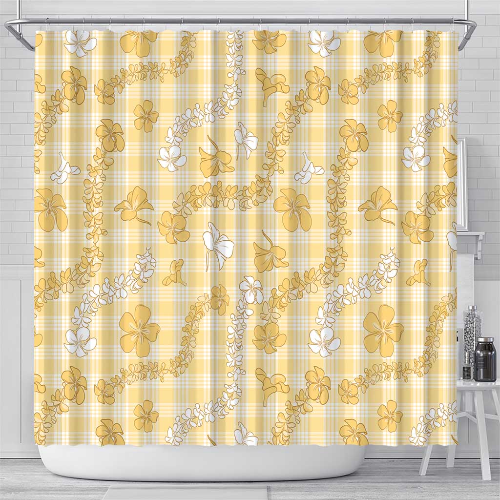 Melemele Aloha Hawaii Shower Curtain Plumeria Lei With Palaka Motif - Polynesian Pride