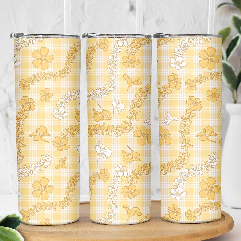Melemele Aloha Hawaii Skinny Tumbler Plumeria Lei With Palaka Motif - Polynesian Pride
