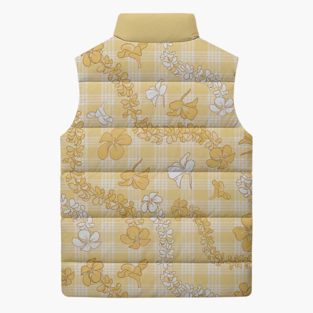 Melemele Aloha Hawaii Sleeveless Puffer Jacket Plumeria Lei With Palaka Motif - Polynesian Pride
