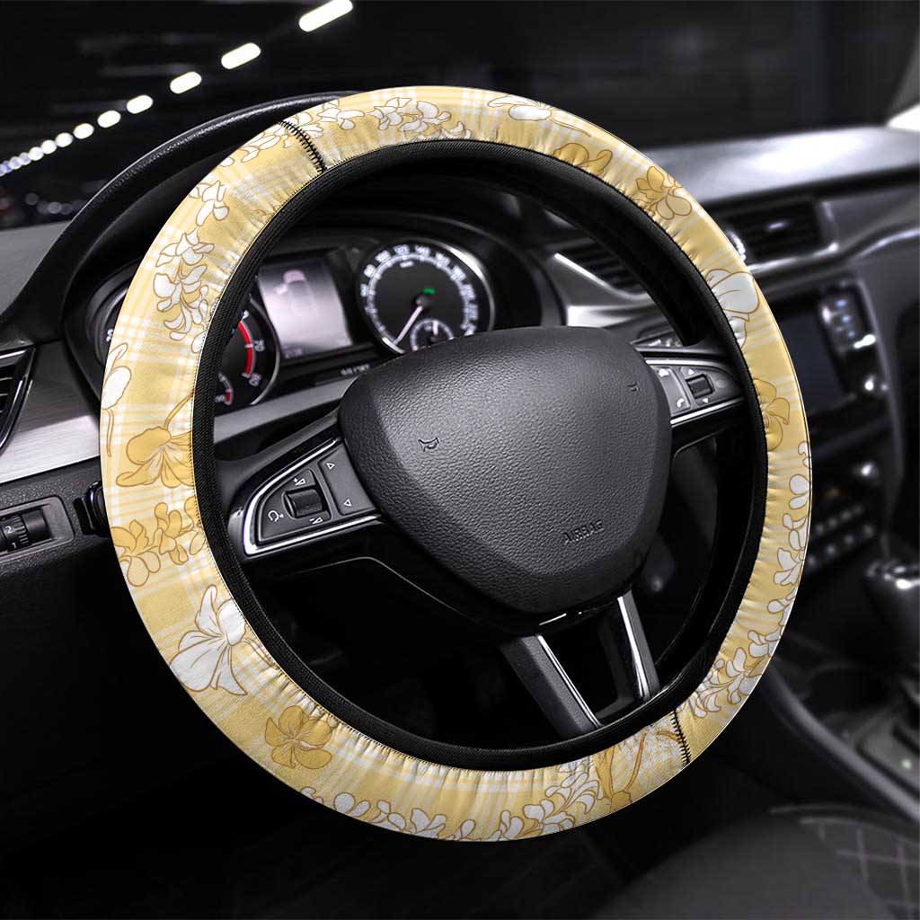 Melemele Aloha Hawaii Steering Wheel Cover Plumeria Lei With Palaka Motif - Polynesian Pride