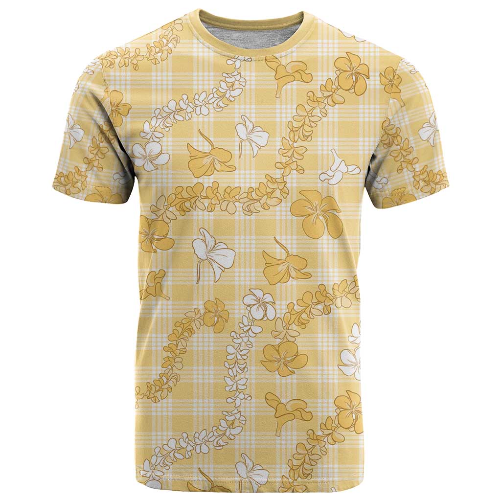 Melemele Aloha Hawaii T Shirt Plumeria Lei With Palaka Motif - Polynesian Pride