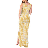 Melemele Aloha Hawaii Tank Maxi Dress Plumeria Lei With Palaka Motif - Polynesian Pride