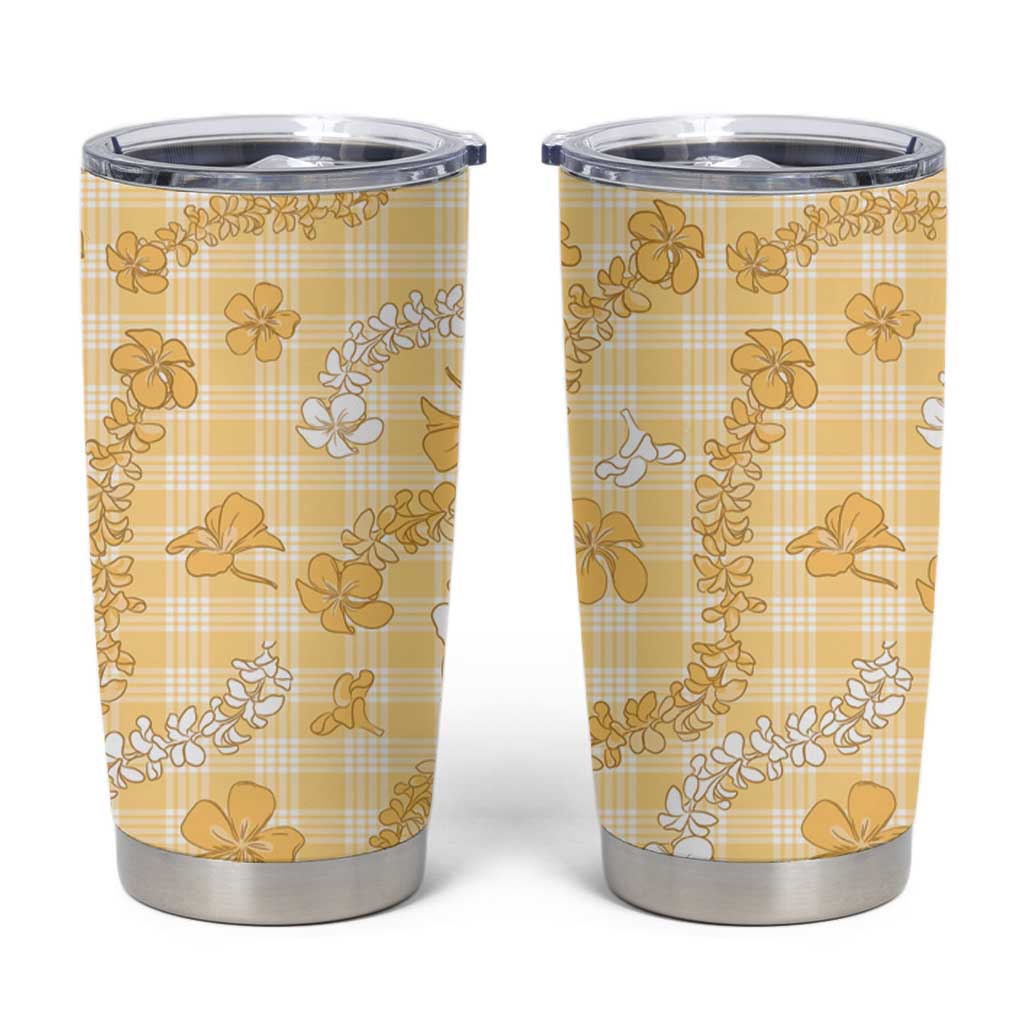 Melemele Aloha Hawaii Tumbler Cup Plumeria Lei With Palaka Motif - Polynesian Pride