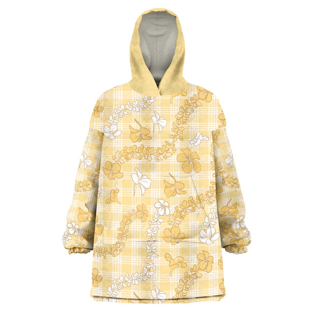 Melemele Aloha Hawaii Wearable Blanket Hoodie Plumeria Lei With Palaka Motif - Polynesian Pride