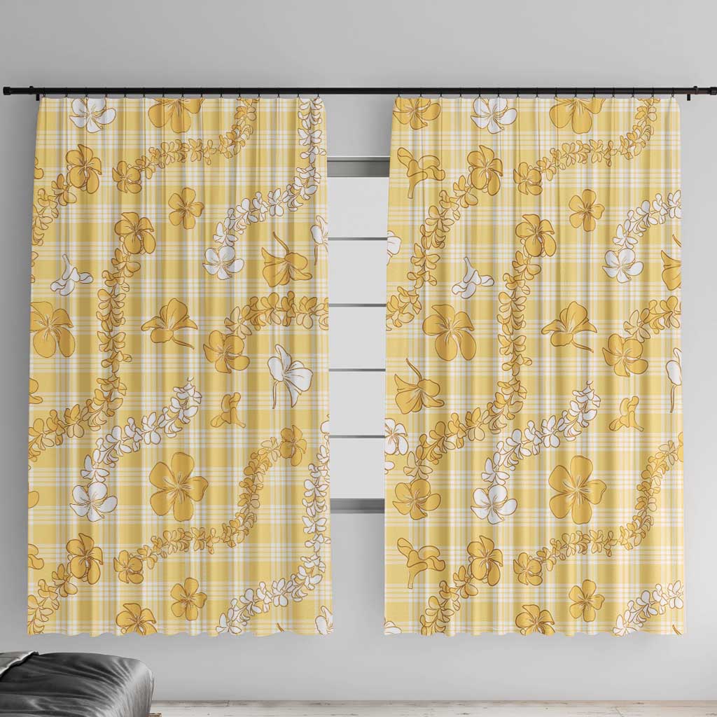 Melemele Aloha Hawaii Window Curtain Plumeria Lei With Palaka Motif - Polynesian Pride