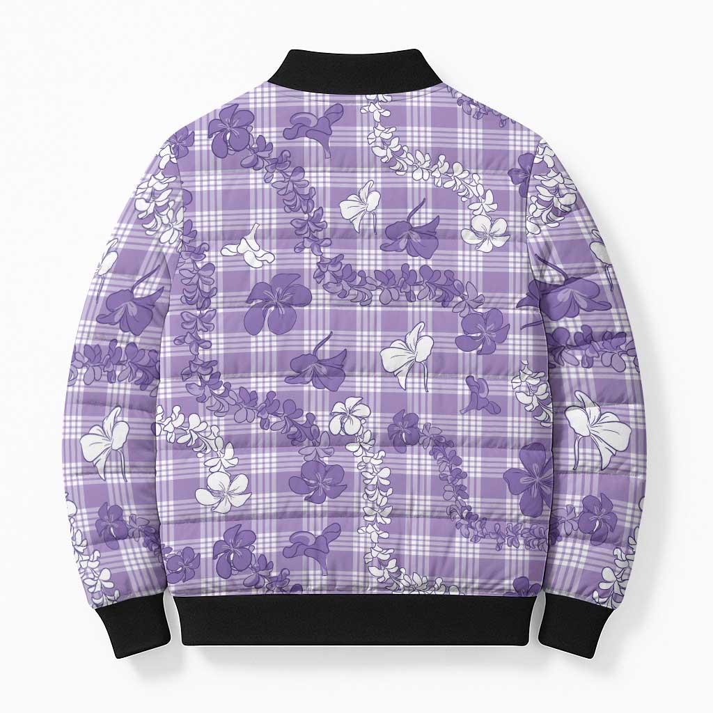 Poni Aloha Hawaii Bomber Puffer Jacket Plumeria Lei With Palaka Motif - Polynesian Pride