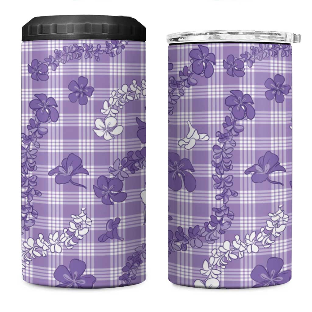 Poni Aloha Hawaii 4 in 1 Can Cooler Tumbler Plumeria Lei With Palaka Motif - Polynesian Pride