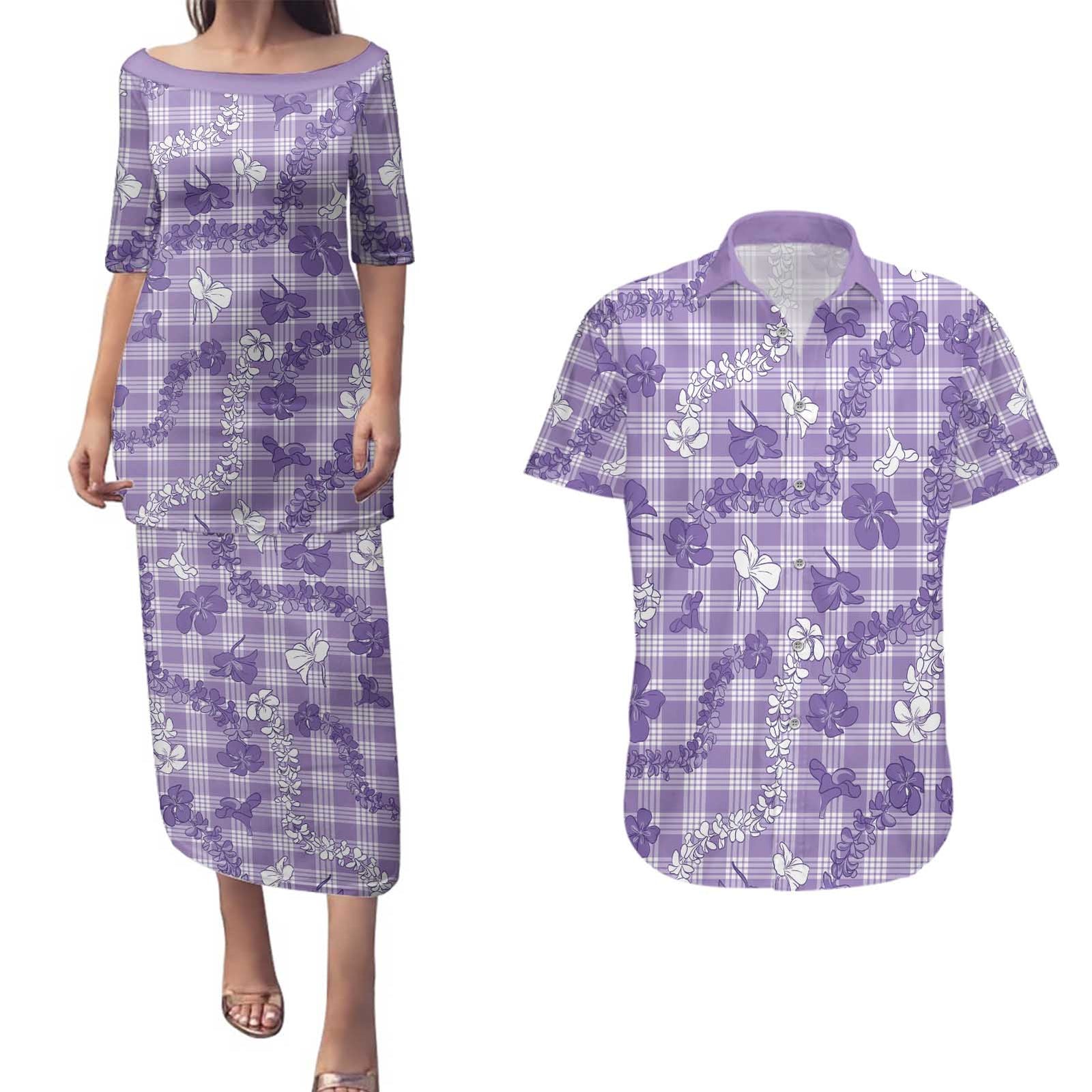 Poni Aloha Hawaii Couples Matching Puletasi and Hawaiian Shirt Plumeria Lei With Palaka Motif - Polynesian Pride