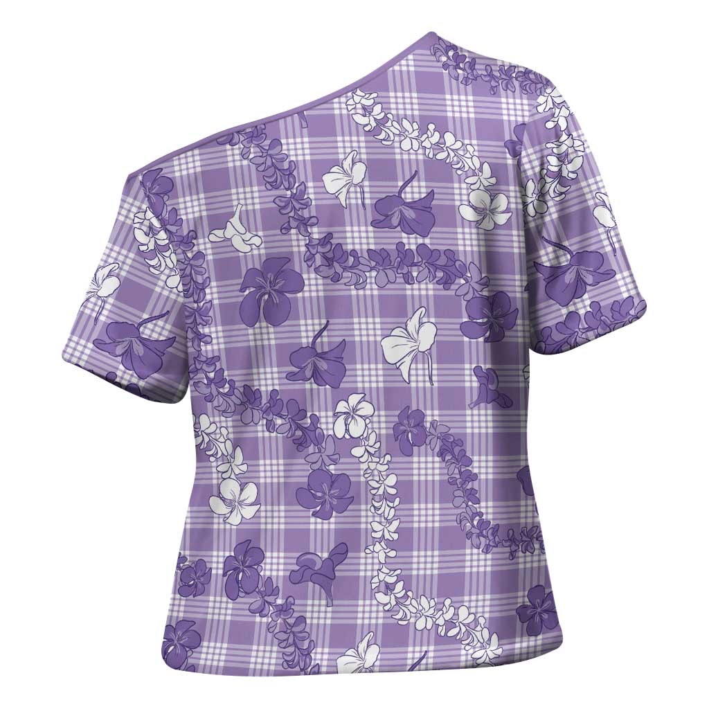 Poni Aloha Hawaii Cross Shoulder Shirt Plumeria Lei With Palaka Motif - Polynesian Pride